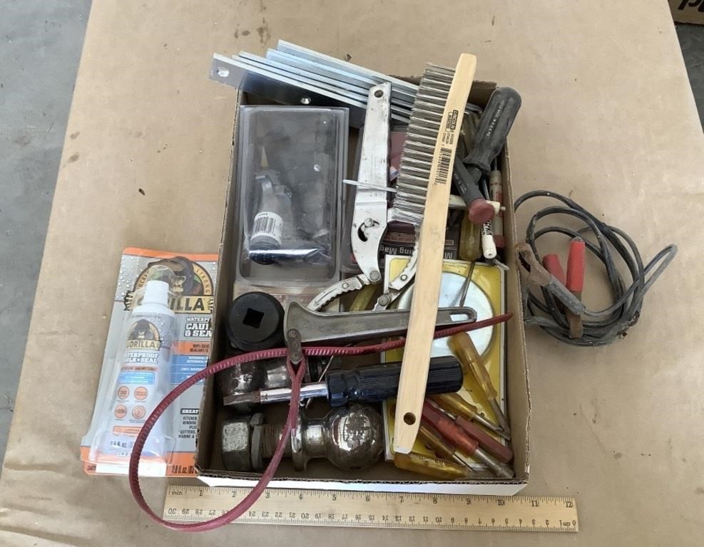 Lot w/ wire brush, misc. tools & hardware