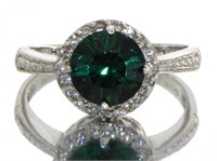 Round 2.30 ct Emerald & White Topaz Halo Ring