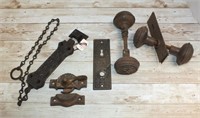 ANTIQUE DOORKNOBS W/ ESCUTCHEONS & HARDWARE