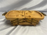 VINTAGE WOOD FOLD OUT SERVING TRAY