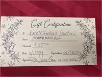 $25 gift certificate Toni’s Hair Hut