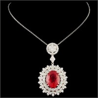 18K Gold Pendant 6.96ct Rhodonite & 2.79ctw Diam