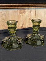 Fostoria coin glass olive green candle holders