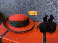 LIZ CLAIBORNE WOOL RED HAT & VINTAGE HAND MUFF