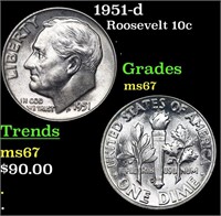 1951-d Roosevelt Dime 10c Grades GEM++ Unc