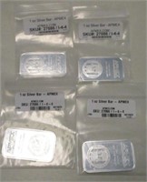 4-ONE TROY OZ. APMEX .999 FINE SILVER BARS