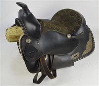 WESTERN HORSE RIDING SADDLE W SILVERED DETAILS