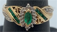 10k Gold, Diamond & Emerald Ring