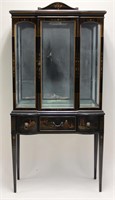 Chinoiserie Decorate Gilt Inscribed Curio Cabinet