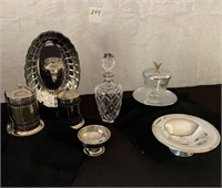 Crystal Decanter, Silver Plate Serving Items