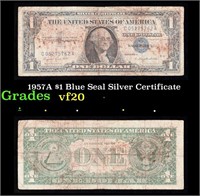 1957A $1 Blue Seal Silver Certificate Grades vf, v