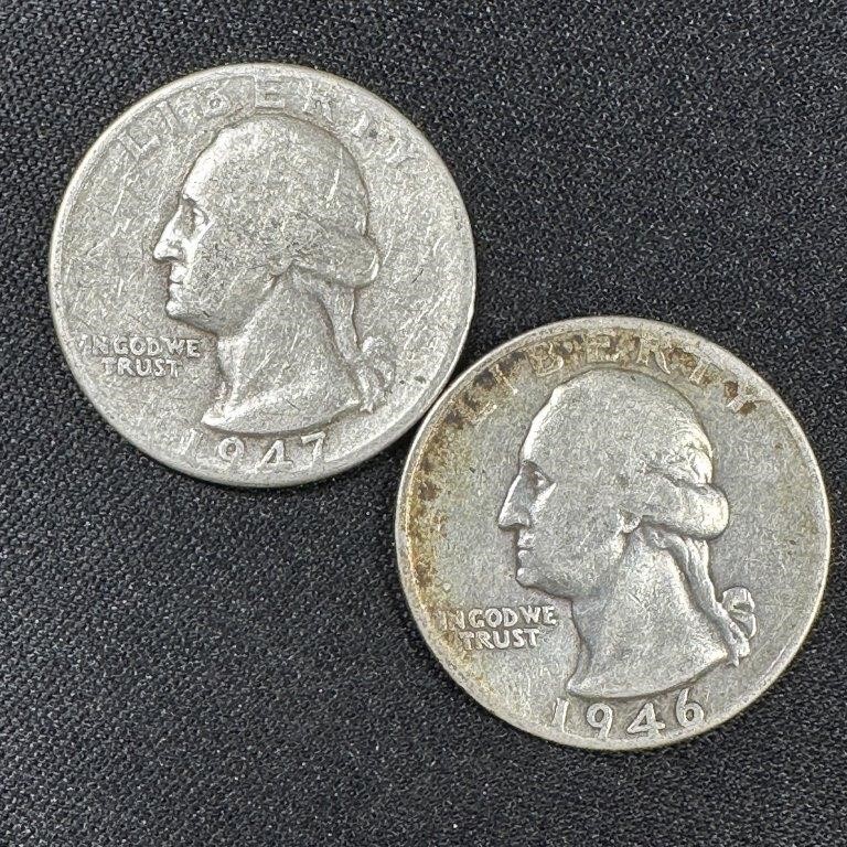 1946 & 1947-D Washington Silver Quarters