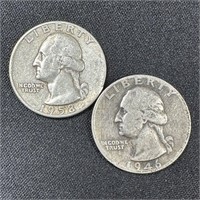 1946 & 1958-D Washington Silver Quarters