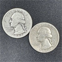 1942-D & 1942 Washington Silver Quarters