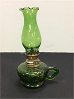 Green Glass Finger Oil Lamp, 7 1/2" tall