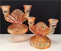 Jeannette Glass Iris & Herringbone Candleholders