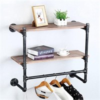 HAOVON Industrial Pipe Clothing Rack, 2 Tier, 42in
