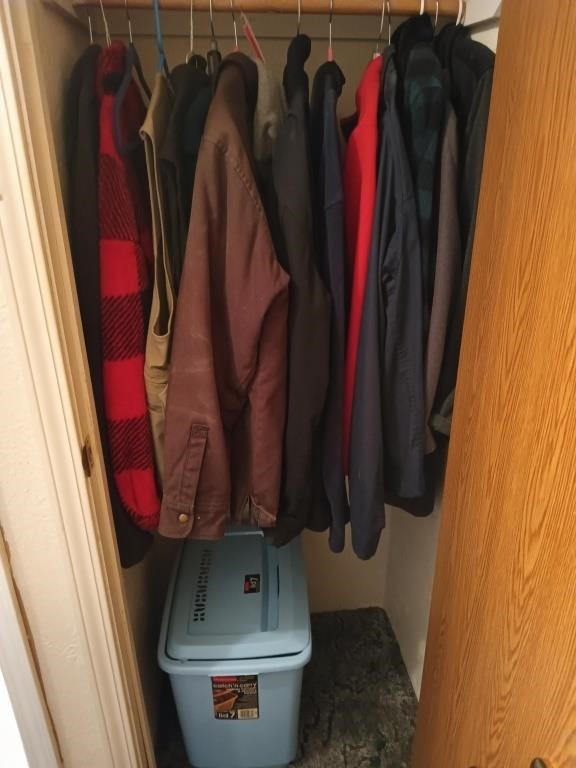 Closet of men's coats size large and extra