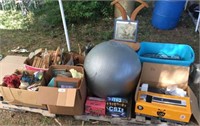 VHS plyrs, exercise ball, baskets, misc
