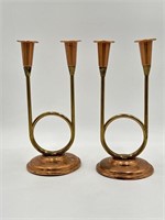 Vintage Pair of Copper and Brass Candlesticks