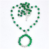 Natural 21.34ct Green Chalcedony Beads Necklace