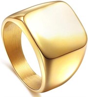 Men's Square Signet Biker Ring Size 8 Gold Plated
