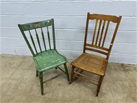 Vtg. Cane Seat Rocking Chair & Painted Side Chair