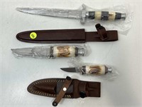 New Fixed Blade Knives w/Leather Belt Sheaths
