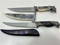 2 New Fixed Blade Wolf Fantasy Knives w/ Sheath