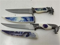 2 New Fixed Blade Dragon Fantasy Knives w/ Sheath