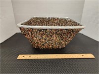 Silver Metal Woven Hand-Beaded Basket 11in by 5in