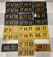 22 Vintage NYS License Plates 1930-1950s