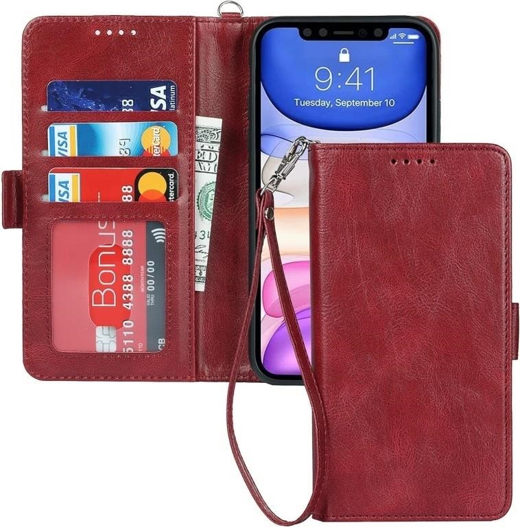 MEGSHI iPhone 11 Wallet Case, Premium Leather