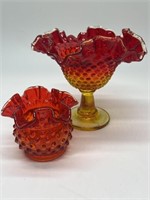 (2) Vintage Fenton Amberina Hobnail Glass