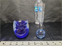 Art Glass Owl (chipped ear) & Bud Vase