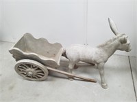 Two piece cement donkey with cart yard decor