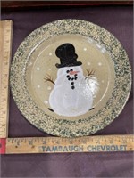 Three Rivers pottery snowman plate Christmas