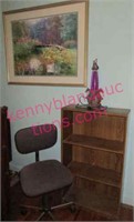 lrg framed print -40in tall bookshelf -desk chair