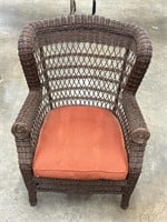 Resin Wicker Patio Wingback Chair Orange Cushion