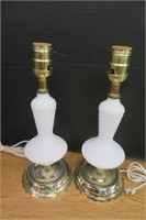 Pair of Vintage Milk Glass Dresser Lamps