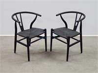 Pair Ebonized Wegner Style Wishbone Dining Chairs