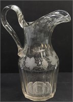 Antique Cut & Engraved Glass Water Pitcher