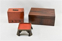 2 Antique Wooden Boxes and Stand