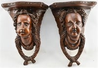 2 Cherry Stained Wood Angelic Wall Mount Shelves