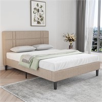 Novilla King Bed Frame  Upholstered  Beige