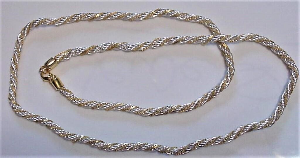 Silvertone w/ Gold Wrap Rope Chain Necklace 28" NT