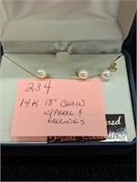 14K Gold with Pearls Necklace and Earrings