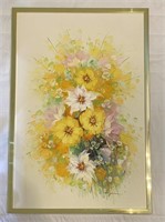 WHITE YELLOW FLORAL PAINTING