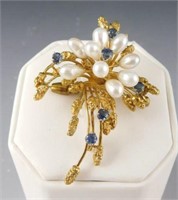 Lot # 4066 - 14k Gold and pearl brooch with