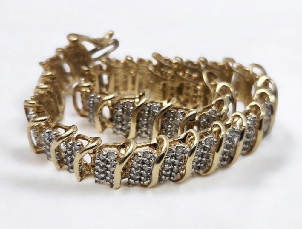 10k Gold & Diamond Tennis Bracelet 13g